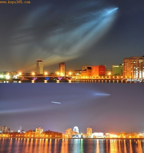 俄夜空疑现蓝色UFO引热议 实为火箭反光